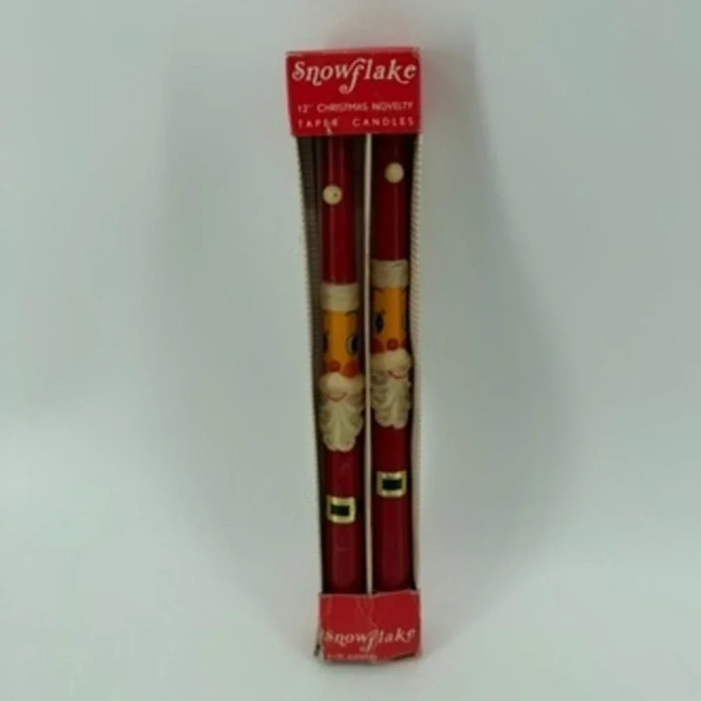 Vintage Snowflake 12 Inch Santa Claus Christmas Novelty Taper Candles Set of 2
